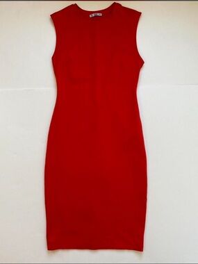 Zara Small Red Sleeveless Midi Sheath Dress
